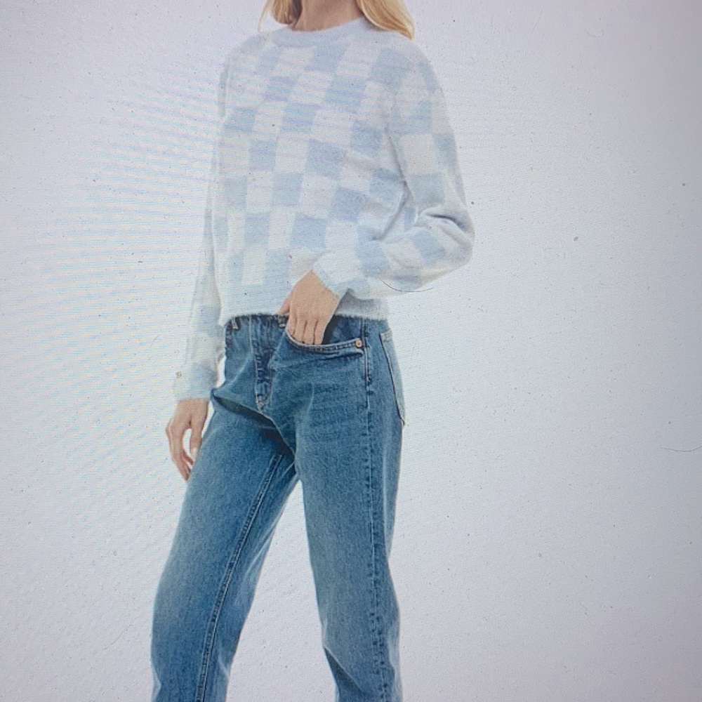 Ultra Flirt Juniors Checkerboard Sweater Kentucky Blue Fuzzy Knit Super Soft